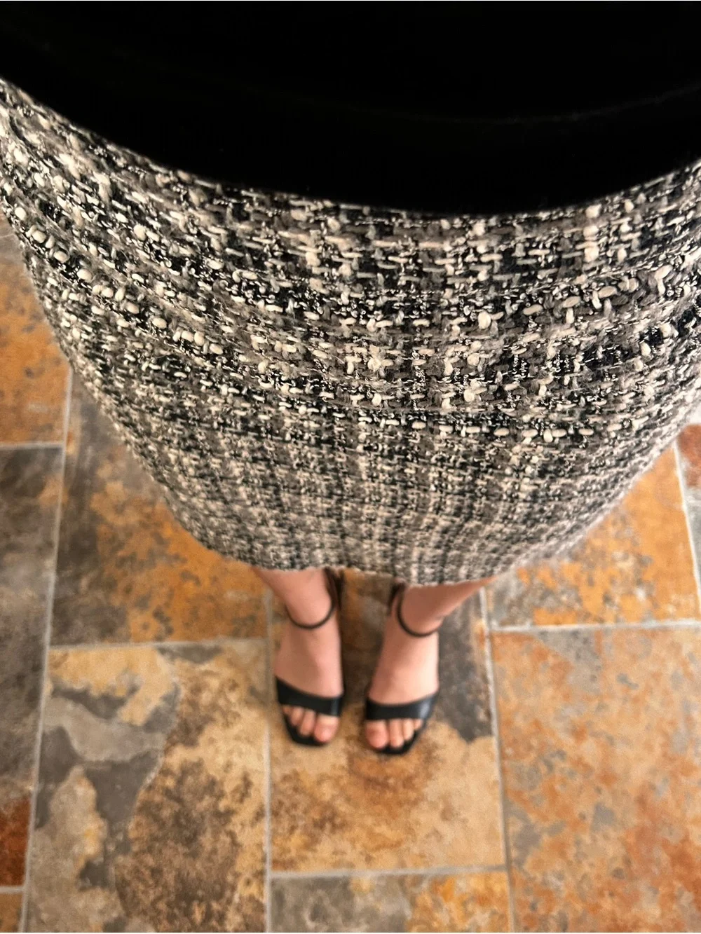 Banana Republic Factory Tweed Pencil Skirt 00P Black White Mini Skirt
